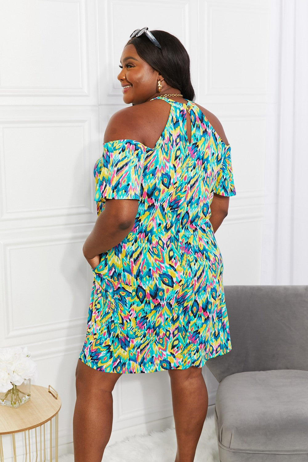 Sew In Love Full Size Perfect Paradise Printed Cold-Shoulder Dress plus