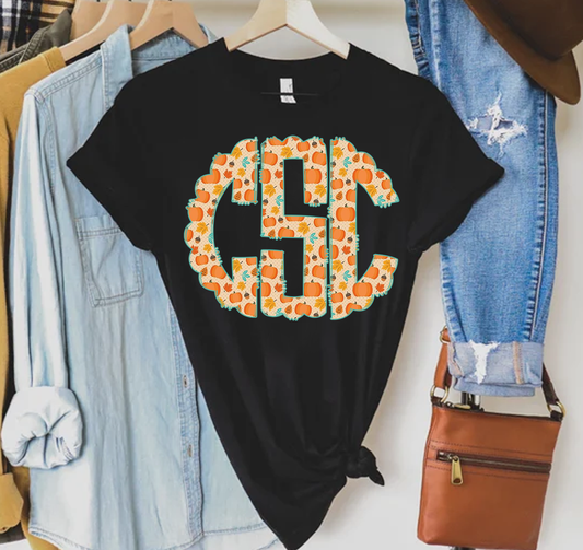 Fall pumpkin monogram Tee